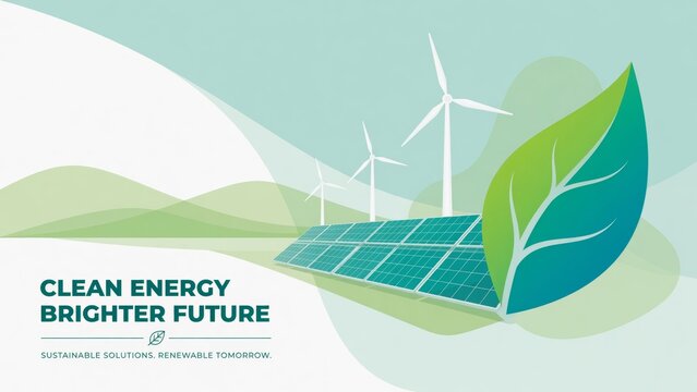 Clean energy solutions shaping a brighter future with solar power and wind turbines, a renewable tomorrow concept