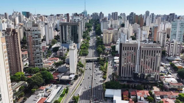 23Rd Avenue In Sao Paulo  Brazil. Highrise Buildings. Downtown District. Freeway Road. 23Rd Avenue In Sao Paulo Brazil. Beautiful Cityscape. Sao Paulo Brazil.