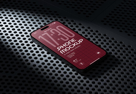 Mobile Phone Screen PSD Mockup On Black Metal Background