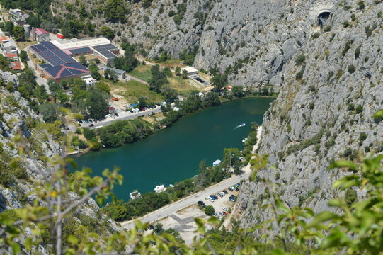 Nice panorama landscape at Omis in Croatia, view of Cetina river