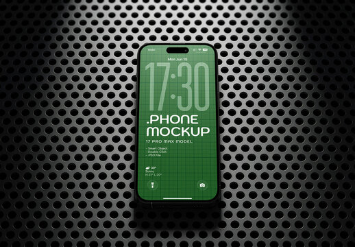 Phone Screen PSD Template On Perforated Metal Surface