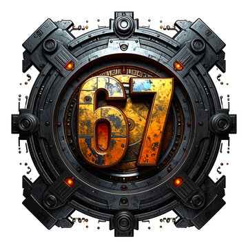 Futuristic number 67 emblem, high-tech design