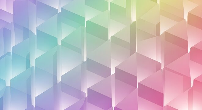 Pastel geometric prism background with soft pink, blue, green and yellow gradients creating a colorful modern abstract design