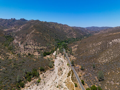 Pinnacles National Park aerial view, This park is located east of Salinas Valley in San Benito County, Central California CA, USA. 