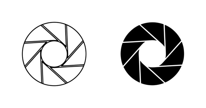 Camera Aperture Icons, Photography Diaphragm Symbols, Lens Blades, Open and Closed F-Stop Graphics