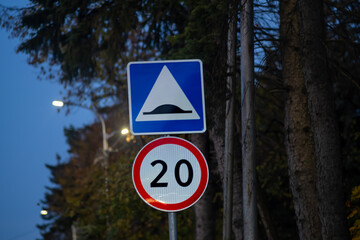 Road signs restricting speed and warning of uneven road surfaces. © Ivan_Gatsenko