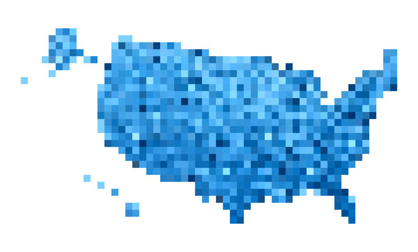 US America Map Pixel Blue Color Vector Illustration