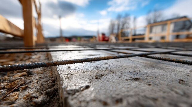 Newly Completed Concrete Strip Foundation at Residential Construction Site
