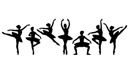 Fototapeta premium Dancers Performing Ballet Poses in a Dynamic Vector Silhouette Illustration for Artistic Designs Featuring Dance, Performers