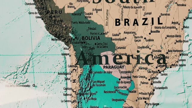 Detailed map of south america featuring argentina chile paraguay bolivia and brazil