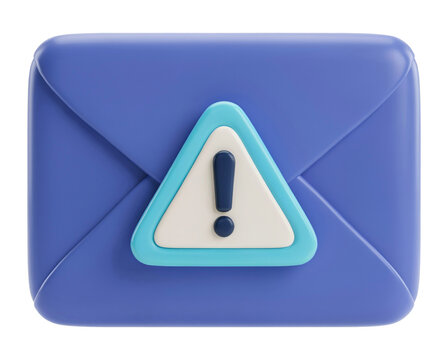 3D Envelope Warning Symbol for Email Error Spam Notification and Important Message Concept