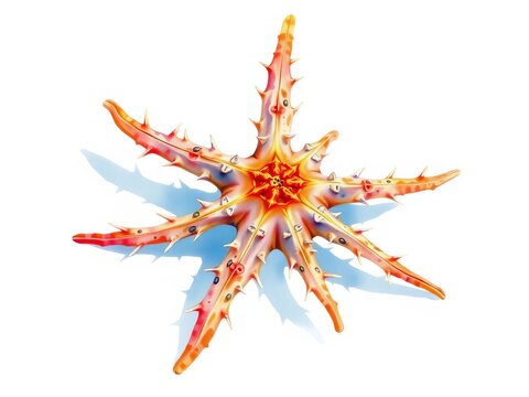 Delicate watercolor illustration of a spiny brittle star, white space, starfish