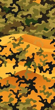Seamless multicam camouflage pattern with sand dunes texture, texture, green