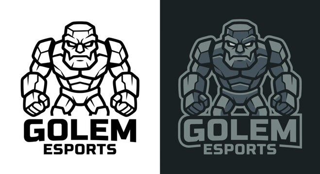 Rock golem esports mascot logo in two color styles.