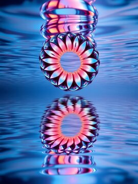 Double helix pattern reflected in water's surface, code, double helix