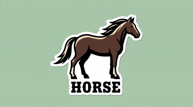 Horse Illustration Sticker with Bold HORSE Lettering on Green Background