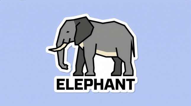 2D Geometric Elephant Sticker Illustration with Bold ELEPHANT Lettering