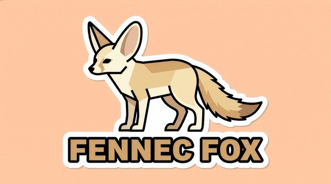 2D Geometric Fennec Fox Sticker Illustration with Bold Lettering