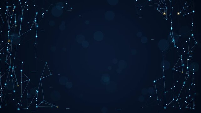Abstract internet digital technology background concept showing connected glowing network nodes lines on dark blue backdrop.