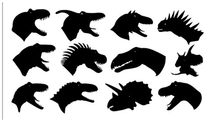 Dinosaur Silhouettes Collection: Prehistoric Creature Heads, Jurassic Icons, Mesozoic Vector Art © Saidul