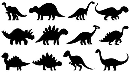 Dinosaur Silhouettes Collection, Prehistoric Reptile Icons, Jurassic Era Vector Set © Saidul