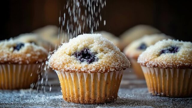 Delicious blueberry muffins with sugar topping