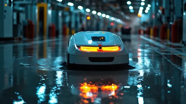 Autonomous robotic floor cleaner in industrial warehouse setting