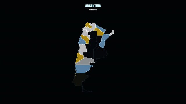 Argentina Administrative Provinces on World Map with Glowing Highlights