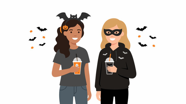 Friends Celebrating Halloween with Drinks and Costumes