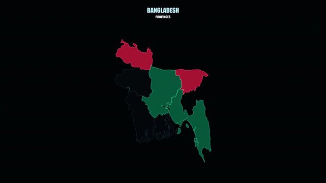 Bangladesh Administrative Provinces on World Map with Glowing Highlights