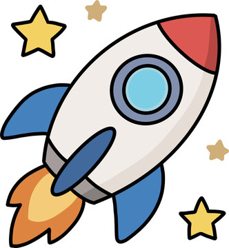 Colorful Cartoon Space Rocket Launch with Stars