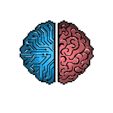 Human brain hemisphere left right creative analytical concept pixel art illustration