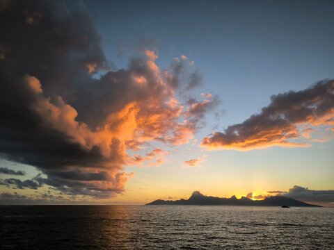 Sunset on Moorea viewed from Tahiti