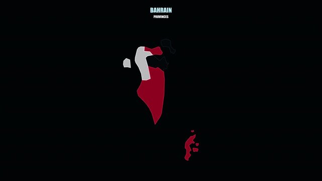 Highlighted Bahrain Provinces on World Map in Digital 4K Animation