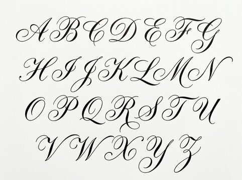 Handwritten uppercase English alphabet letters on aged parchment for education and design