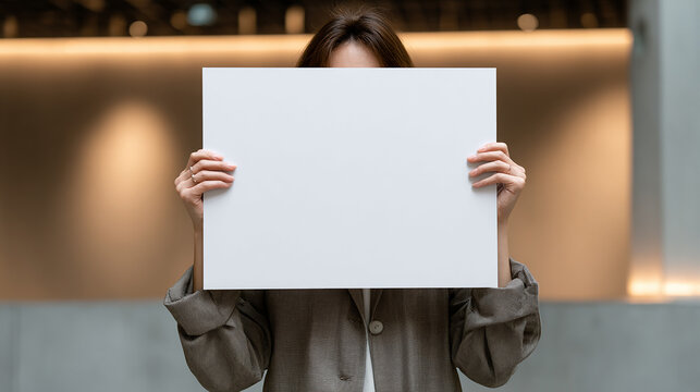 woman holding blank board
