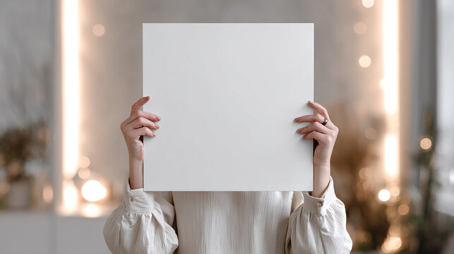 woman holding blank board