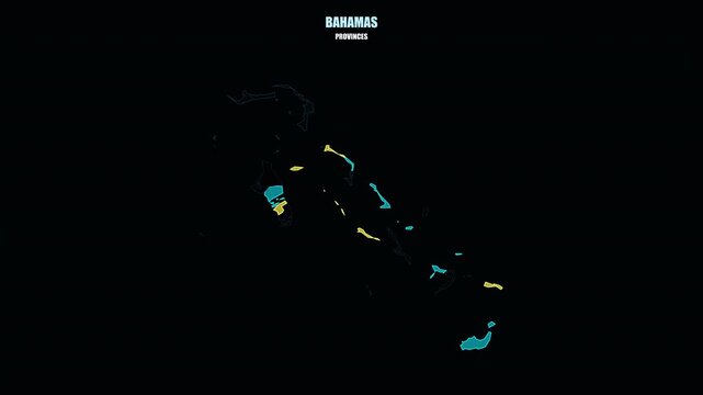 Bahamas Administrative Provinces on World Map with Glowing Highlights