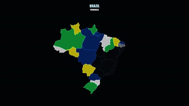 Highlighted Brazil Provinces on World Map in Digital 4K Animation