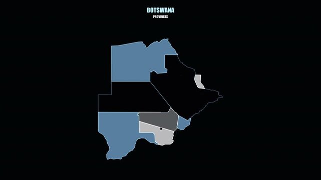 Botswana Regions and Provinces Highlighted on World Map Animation