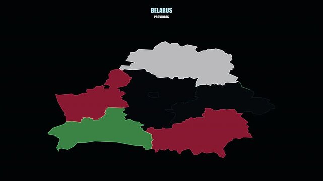 Belarus Provinces Highlighted on World Map with Glowing Map Animation