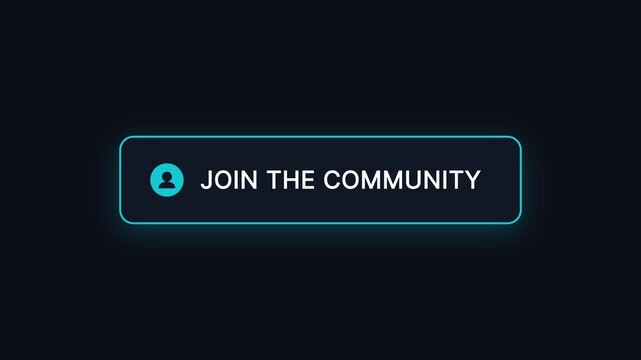 Join the community button animation with glowing neon effect for social media and website interface 4k