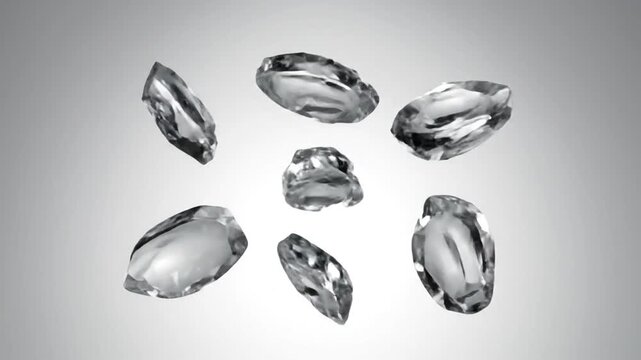 Floating transparent crystals on a soft grey background
