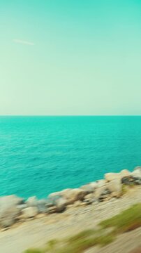 Train journey and panoramic view of the Italian sea in Calabria