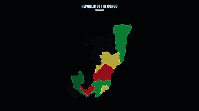 Republic of the Congo Provinces Highlighted on World Map with Glowing Map Animation