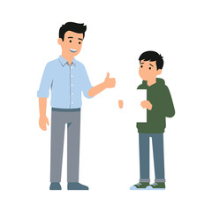 Fototapeta premium A friendly teacher or father giving a supportive thumbs up gesture to a young student holding a blank paper sheet