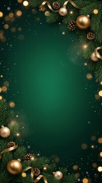 Luxury Emerald Green Christmas Poster Background with Gold Baubles