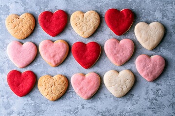 Obraz premium Heart Shaped Cookies and Macarons - Pastel Tones