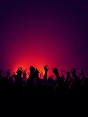 Fototapeta premium Crowd silhouette with raised hands in dark party concert festival concept vector illustration, Nightlife, Illuminated