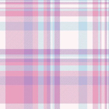 T-shirt tartan pattern texture, fade plaid textile fabric. Finish vector background seamless check in lavender blush and pink colors.